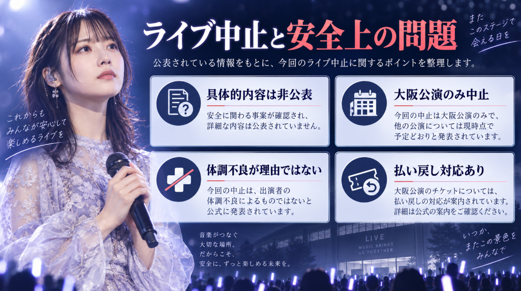 楠木ともりライブ中止理由は何があった？安全に支障をきたす事案とは