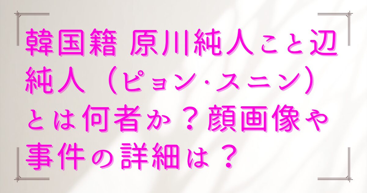 韓国籍|原川純人こと辺純人(ピョン・スニン)とは何者か?顔画像や事件の詳細は?