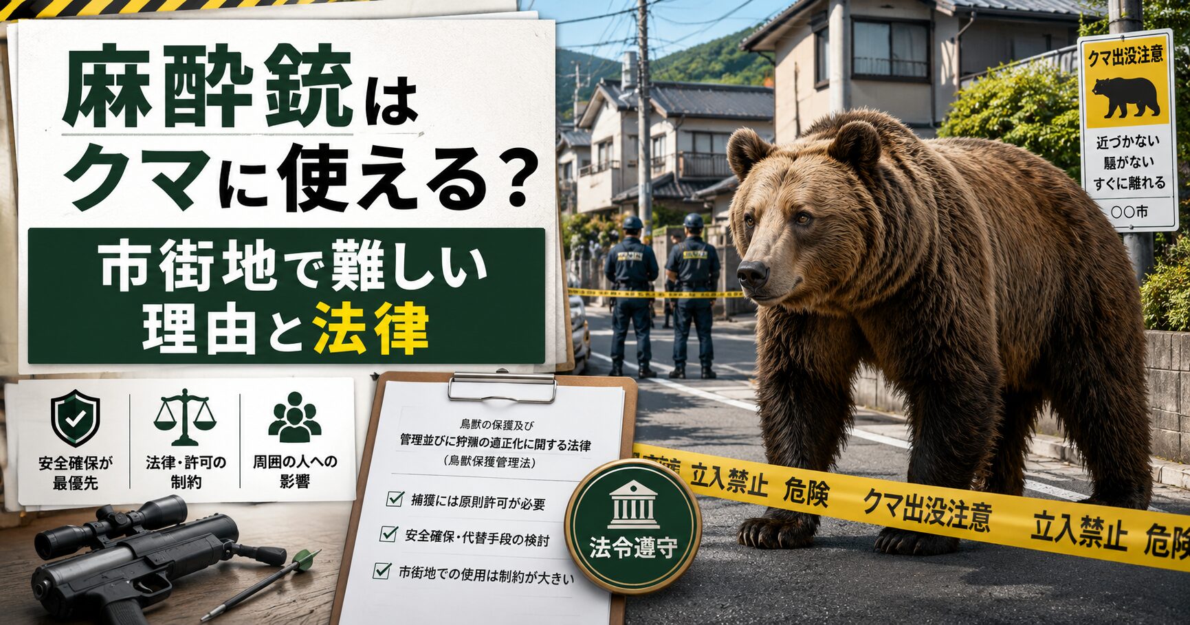 麻酔銃はクマに使える？市街地で難しい理由と法律